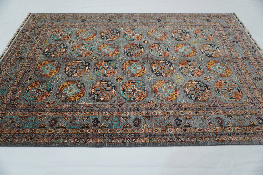 6x9 Ersari Blueish Gray Afghan Hand knotted Natural Dyes Wool Rug - Yildiz Rugs