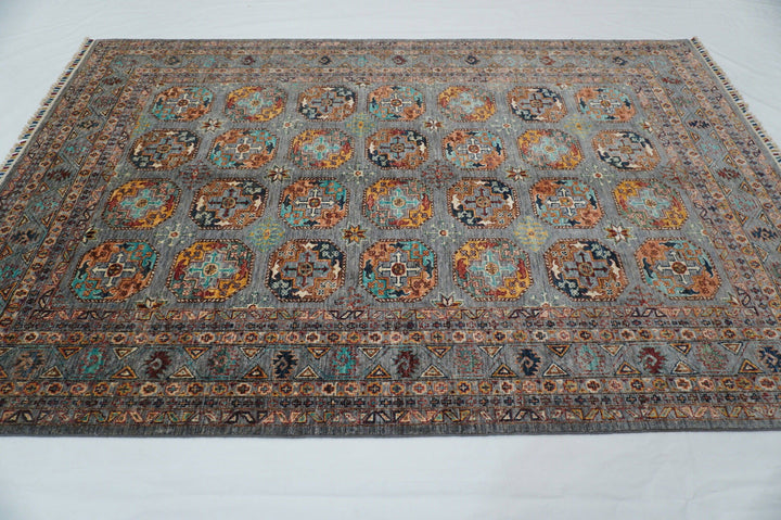 6x9 Ersari Blueish Gray Afghan Hand knotted Natural Dyes Wool Rug - Yildiz Rugs