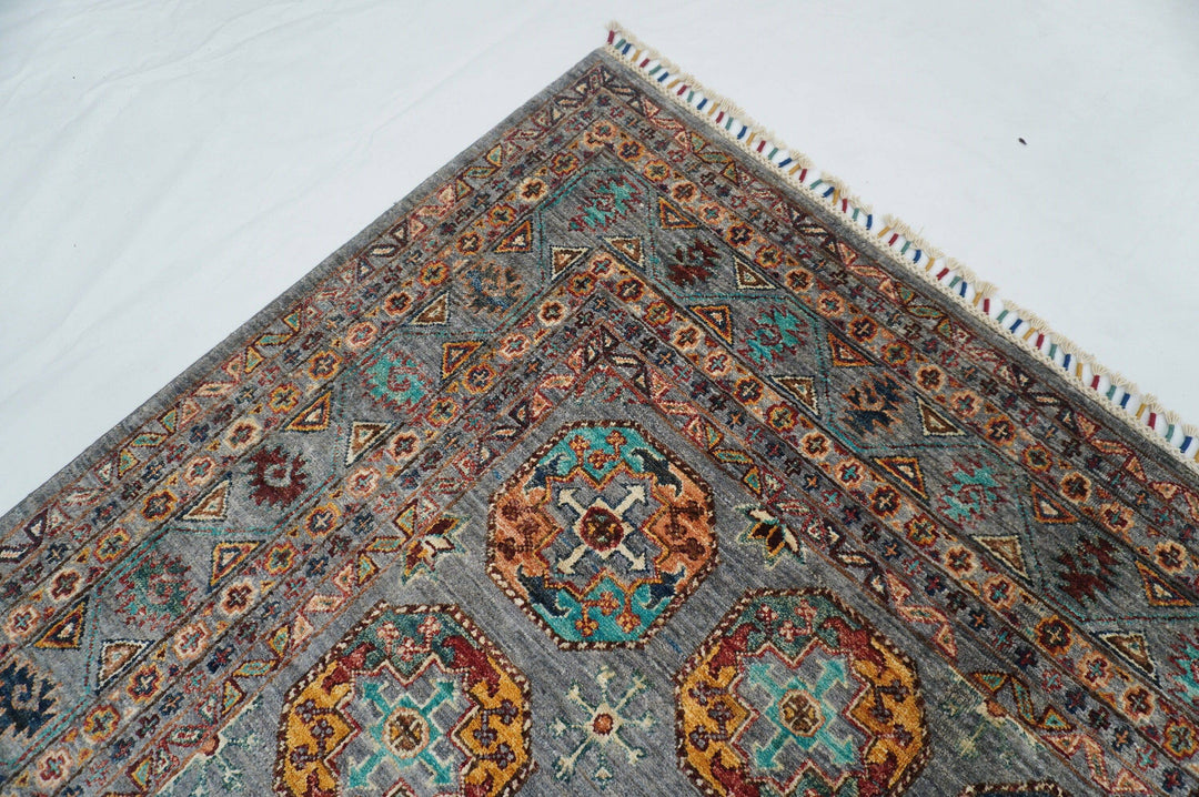 6x9 Ersari Blueish Gray Afghan Hand knotted Natural Dyes Wool Rug - Yildiz Rugs