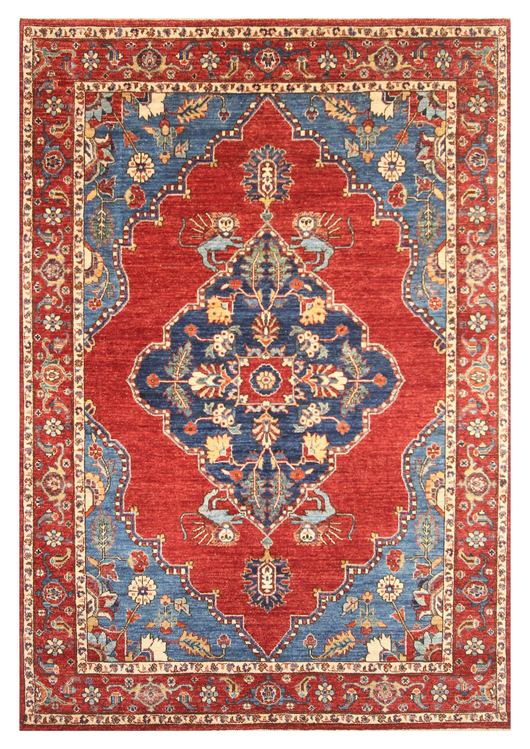 6x9 Heriz Blue Red Afghan Hand knotted Oriental Medallion Area Rug - Yildiz Rugs