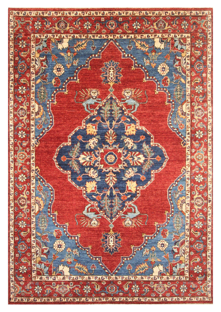 6x9 Heriz Blue Red Afghan Hand knotted Oriental Medallion Area Rug - Yildiz Rugs