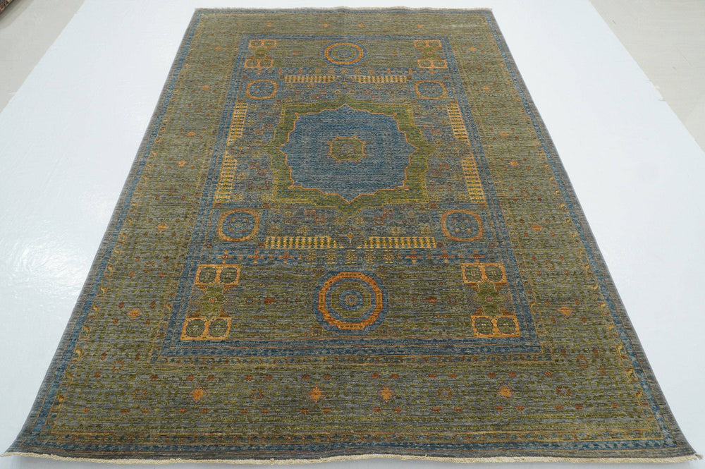 6x9 Mamluk Gray Green Turkish Hand knotted wool Medallion Area Rug - Yildiz Rugs