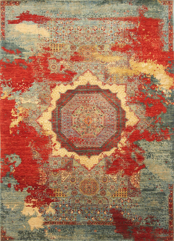 6x9 Modern Mamluk Blue Red Turkish Hand knotted Medallion Area Rug - Yildiz Rugs