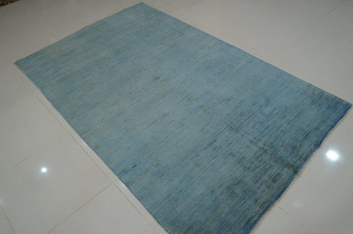 6x9 Overdyed Arctic Blue Handmade Plush wool Gabbeh Rug - Yildiz Rugs