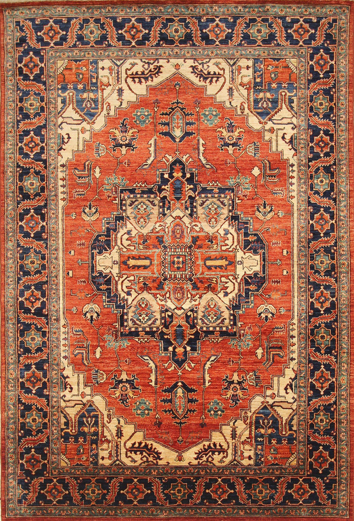 6x9 Red Heriz Afghan Hand knotted Wool Medallion Area Rug - Yildiz Rugs