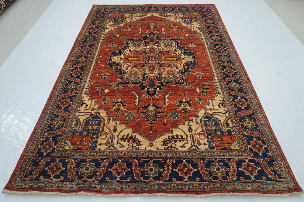 6x9 Red Heriz Afghan Hand knotted Wool Medallion Area Rug - Yildiz Rugs