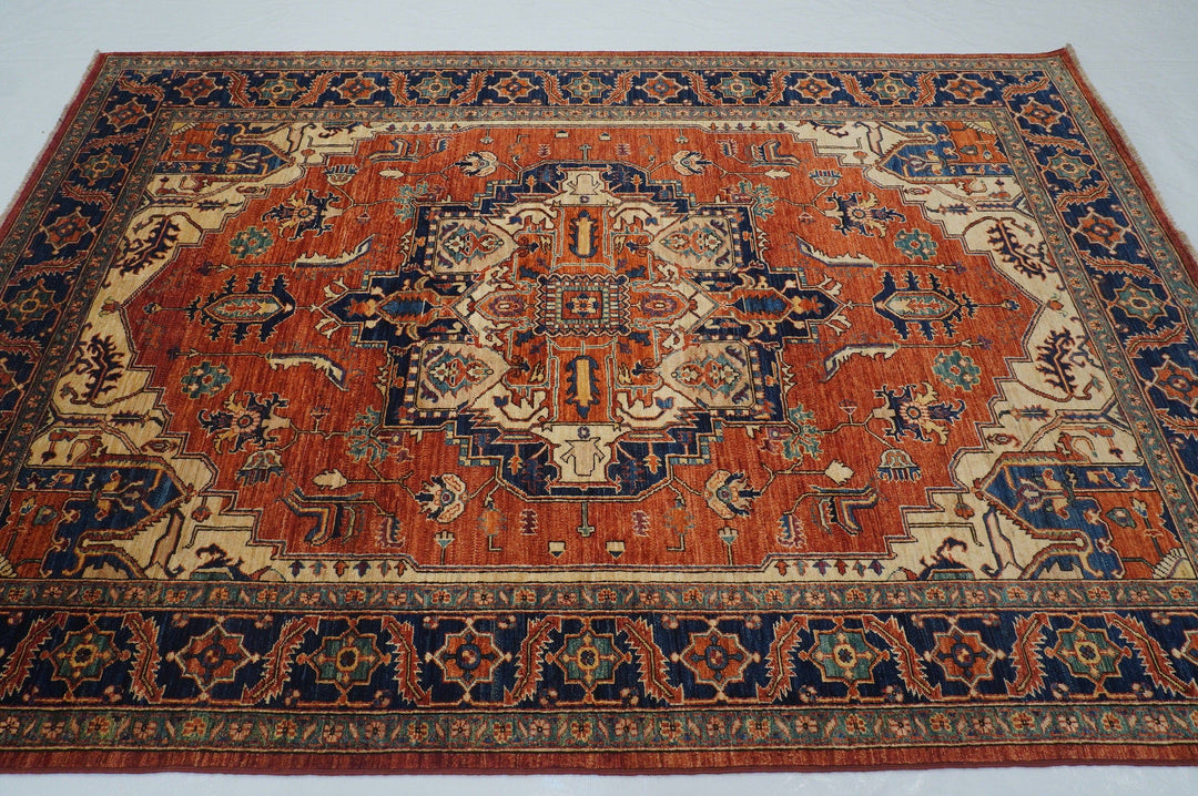 6x9 Red Heriz Afghan Hand knotted Wool Medallion Area Rug - Yildiz Rugs