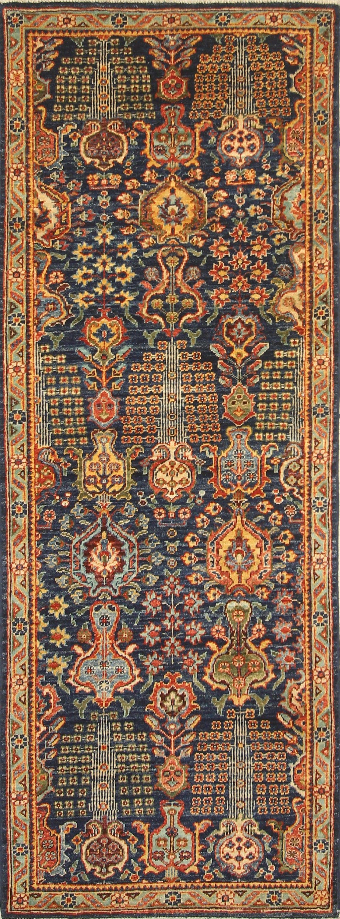 7 ft Bakshaish Navy Blue Persian Style Hand knotted Runner Rug - Yildiz Rugs