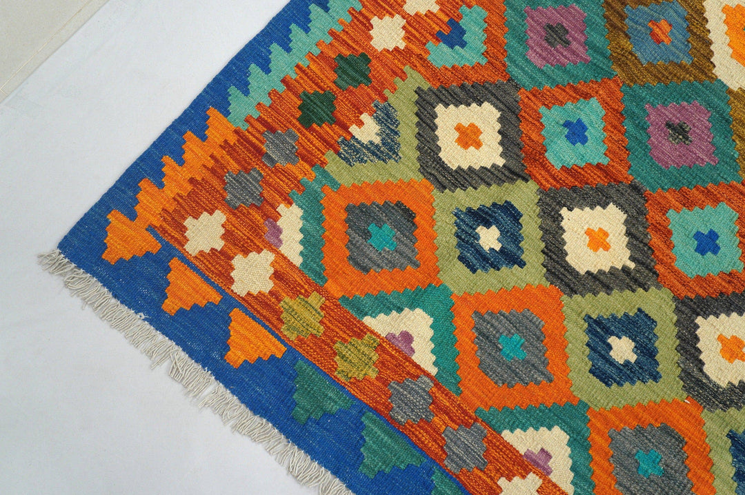 7x10 Afghan Handmade Geometric Kilim Wool Rug - Yildiz Rugs