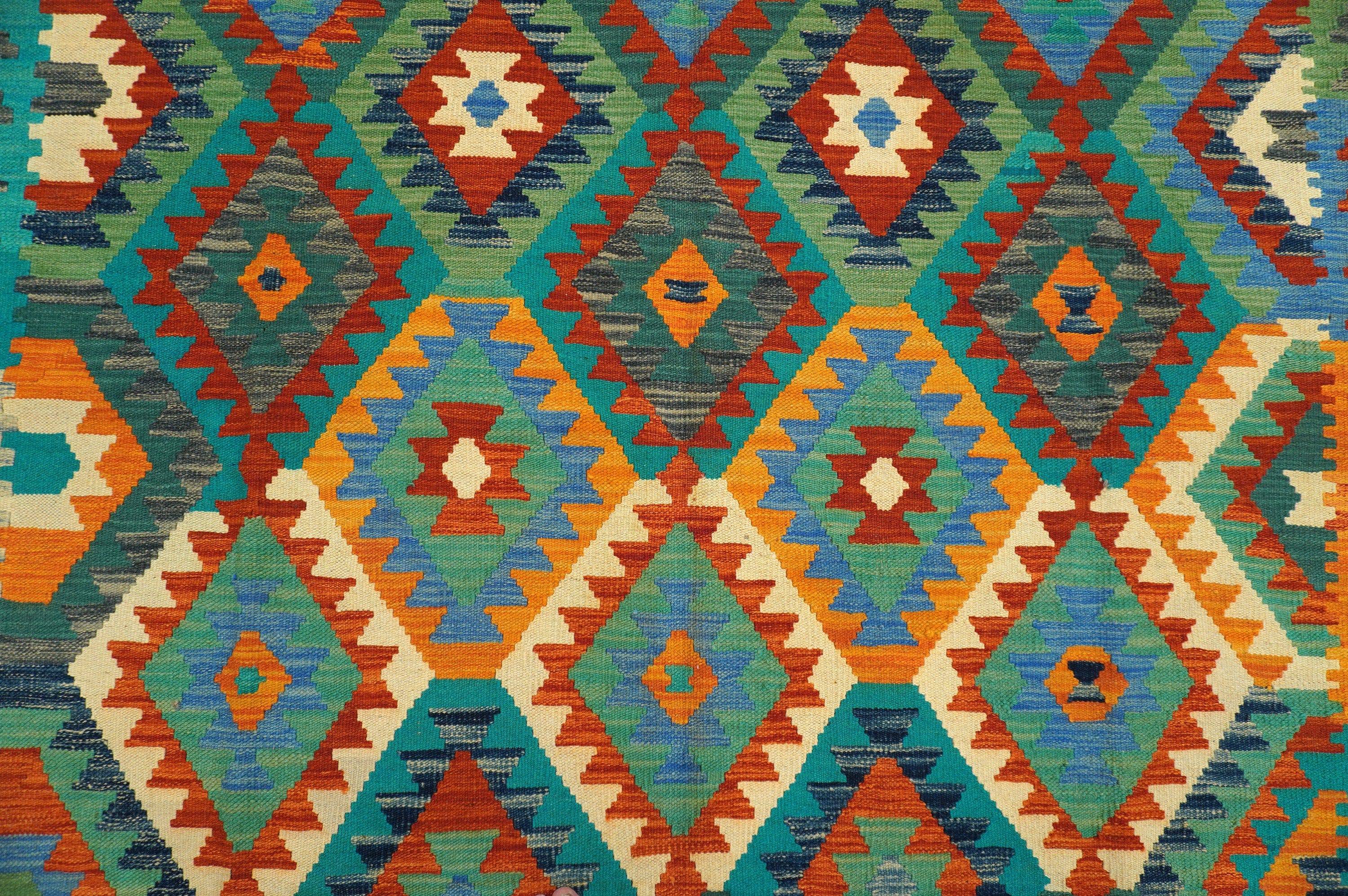 7x10 Afghan Handmade Geometric Kilim Wool Rug - Yildiz Rugs