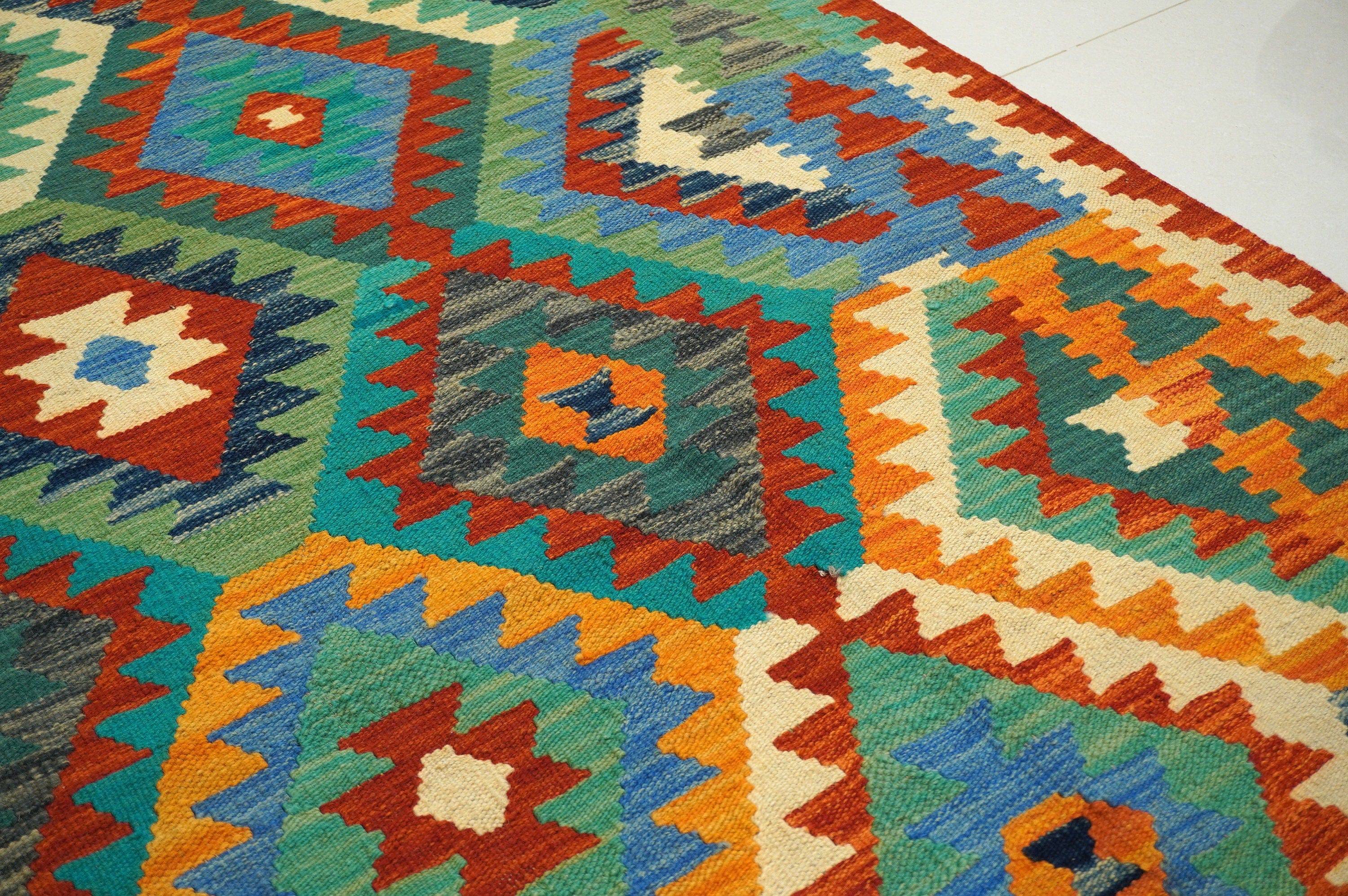7x10 Afghan Handmade Geometric Kilim Wool Rug - Yildiz Rugs