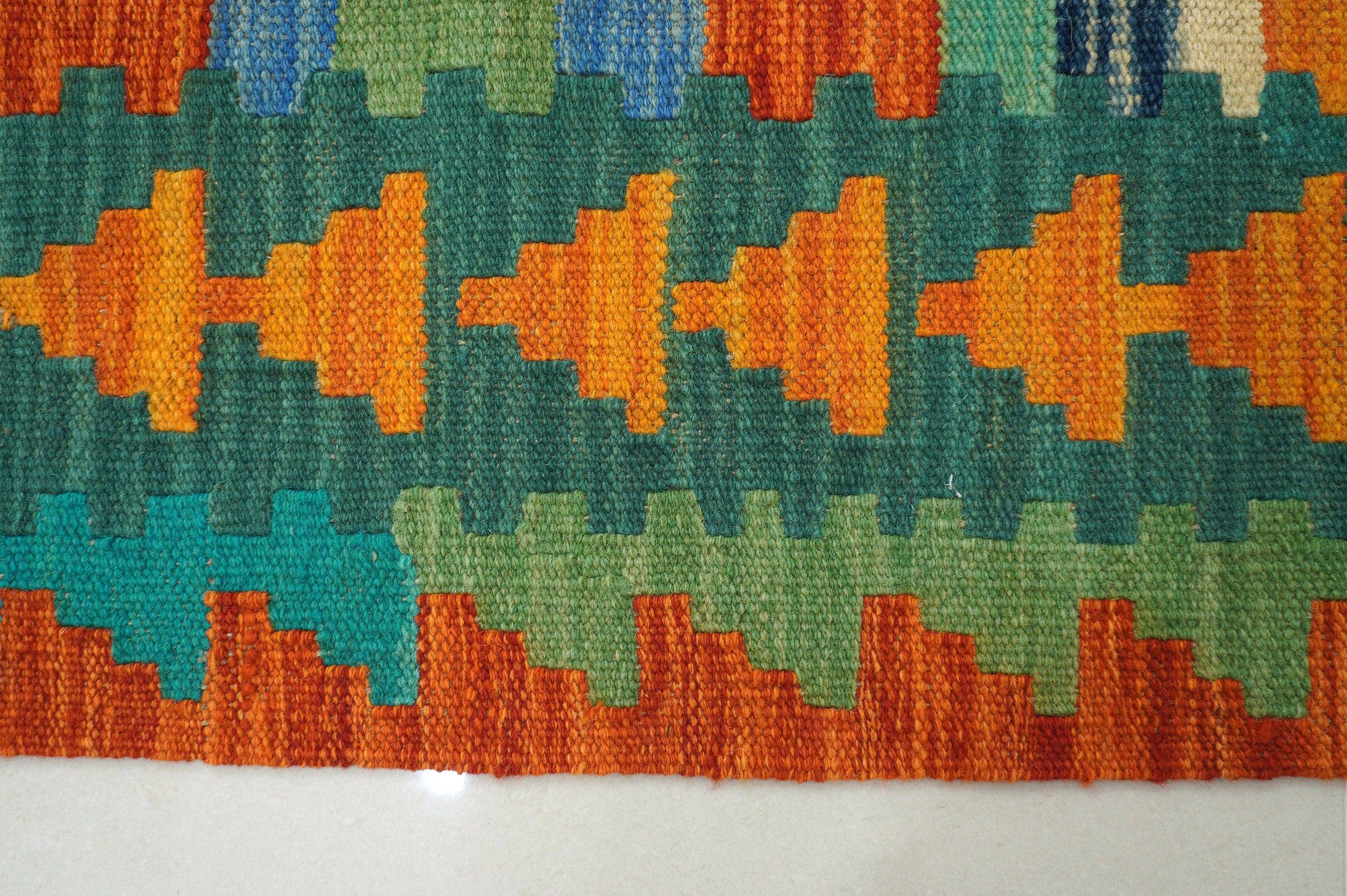 7x10 Afghan Handmade Geometric Kilim Wool Rug - Yildiz Rugs