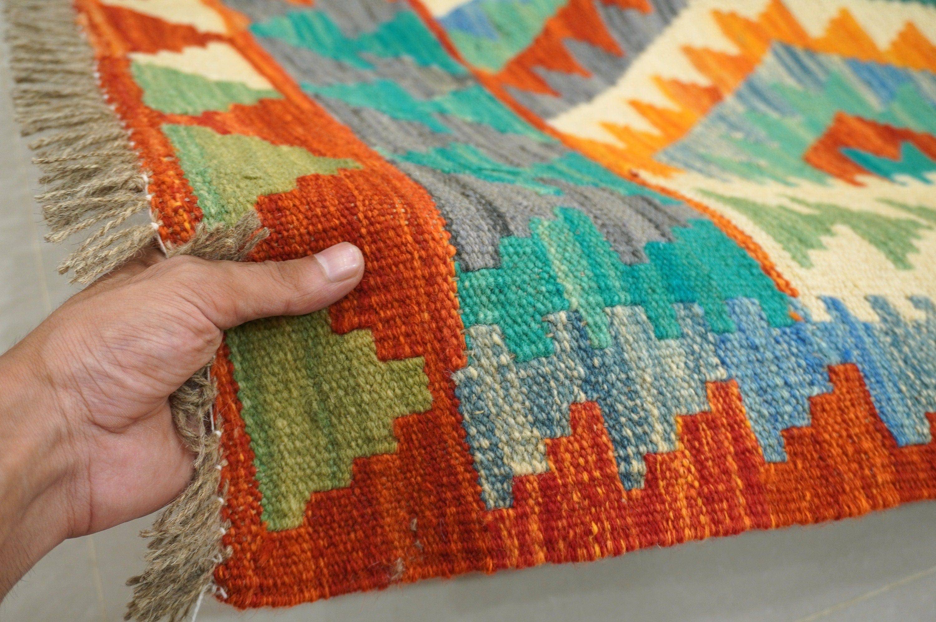 7x10 Afghan Handmade Geometric Kilim Wool Rug - Yildiz Rugs