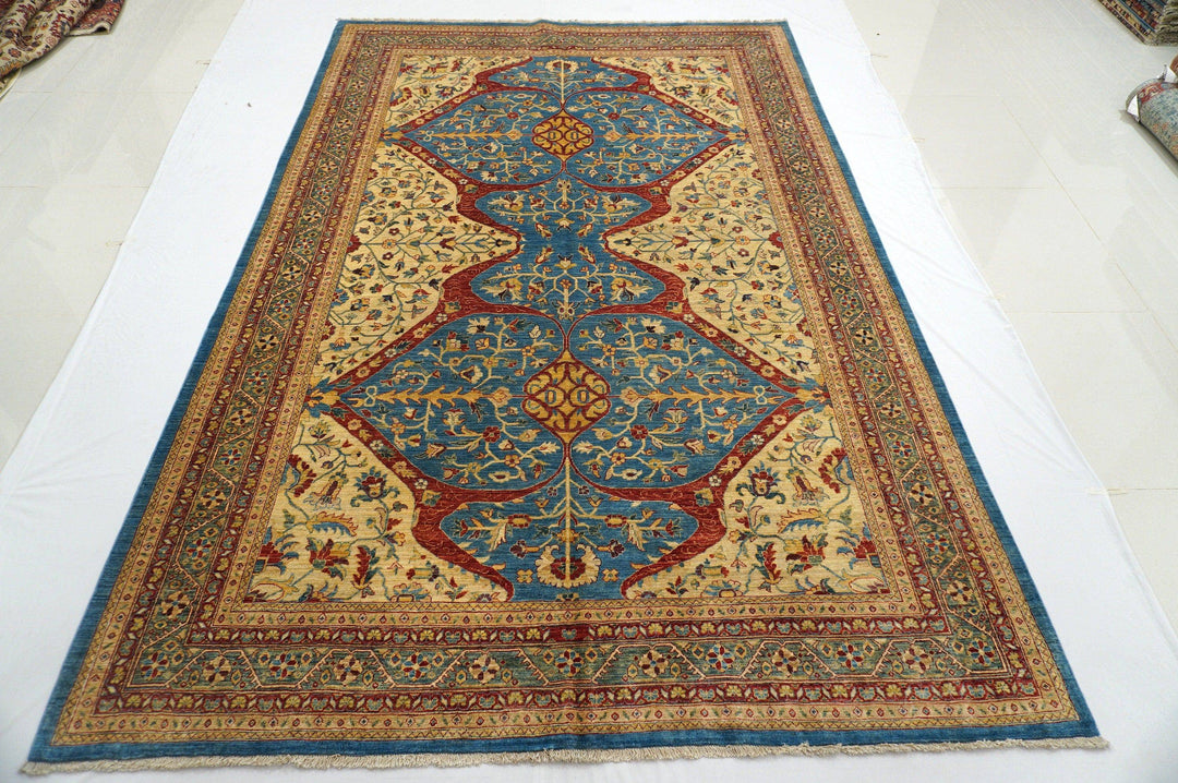 7x10 Blue Beige Vintage Persian Hand knotted Wool rug - Yildiz Rugs