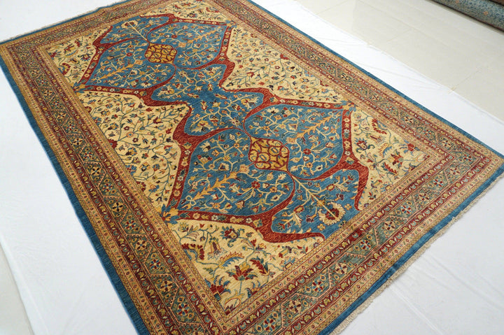 7x10 Blue Beige Vintage Persian Hand knotted Wool rug - Yildiz Rugs