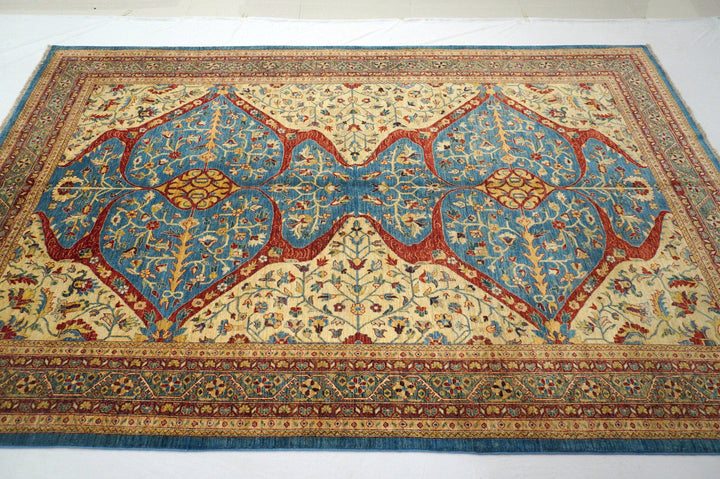 7x10 Blue Beige Vintage Persian Hand knotted Wool rug - Yildiz Rugs