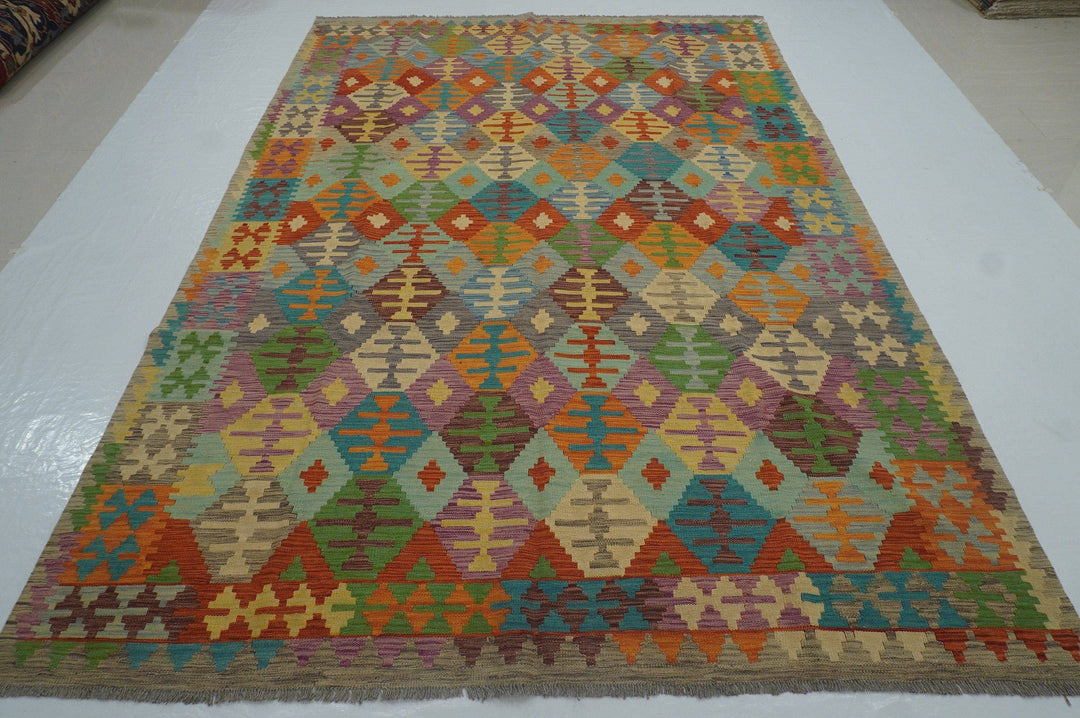 7x10 Boho Multicolor Afghan Hand Woven Wool Oriental Kilim Area Rug - Yildiz Rugs