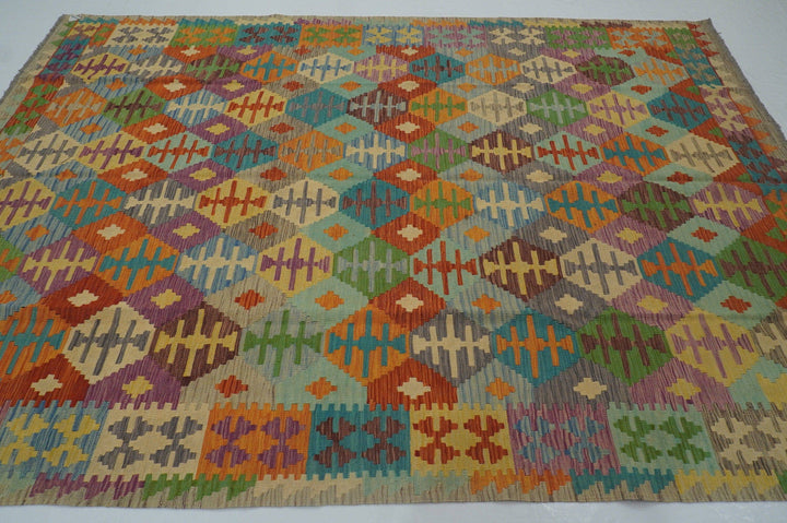 7x10 Boho Multicolor Afghan Hand Woven Wool Oriental Kilim Area Rug - Yildiz Rugs