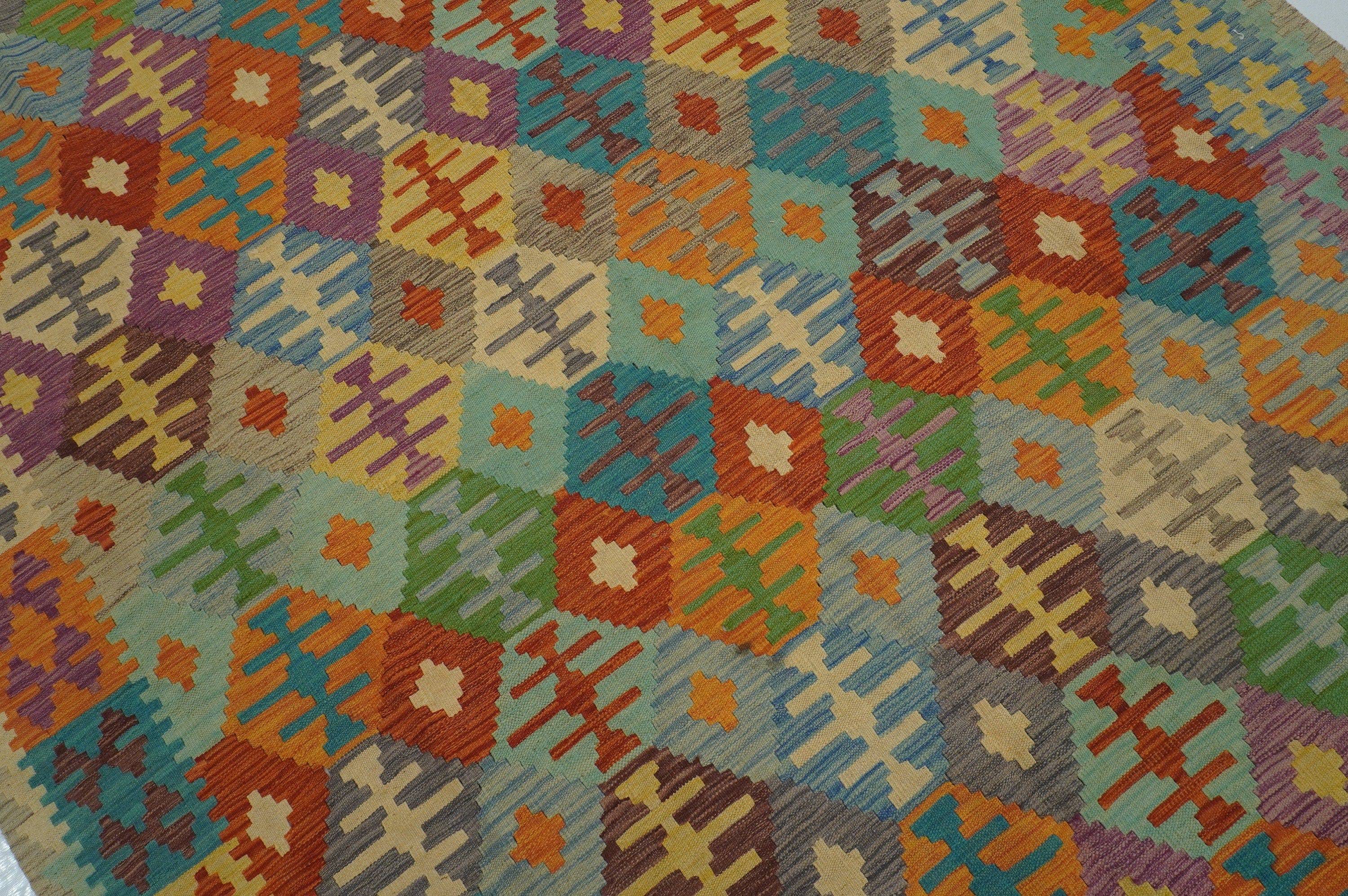 7x10 Boho Multicolor Afghan Hand Woven Wool Oriental Kilim Area Rug - Yildiz Rugs