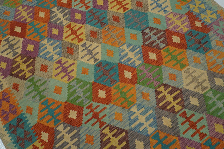 7x10 Boho Multicolor Afghan Hand Woven Wool Oriental Kilim Area Rug - Yildiz Rugs