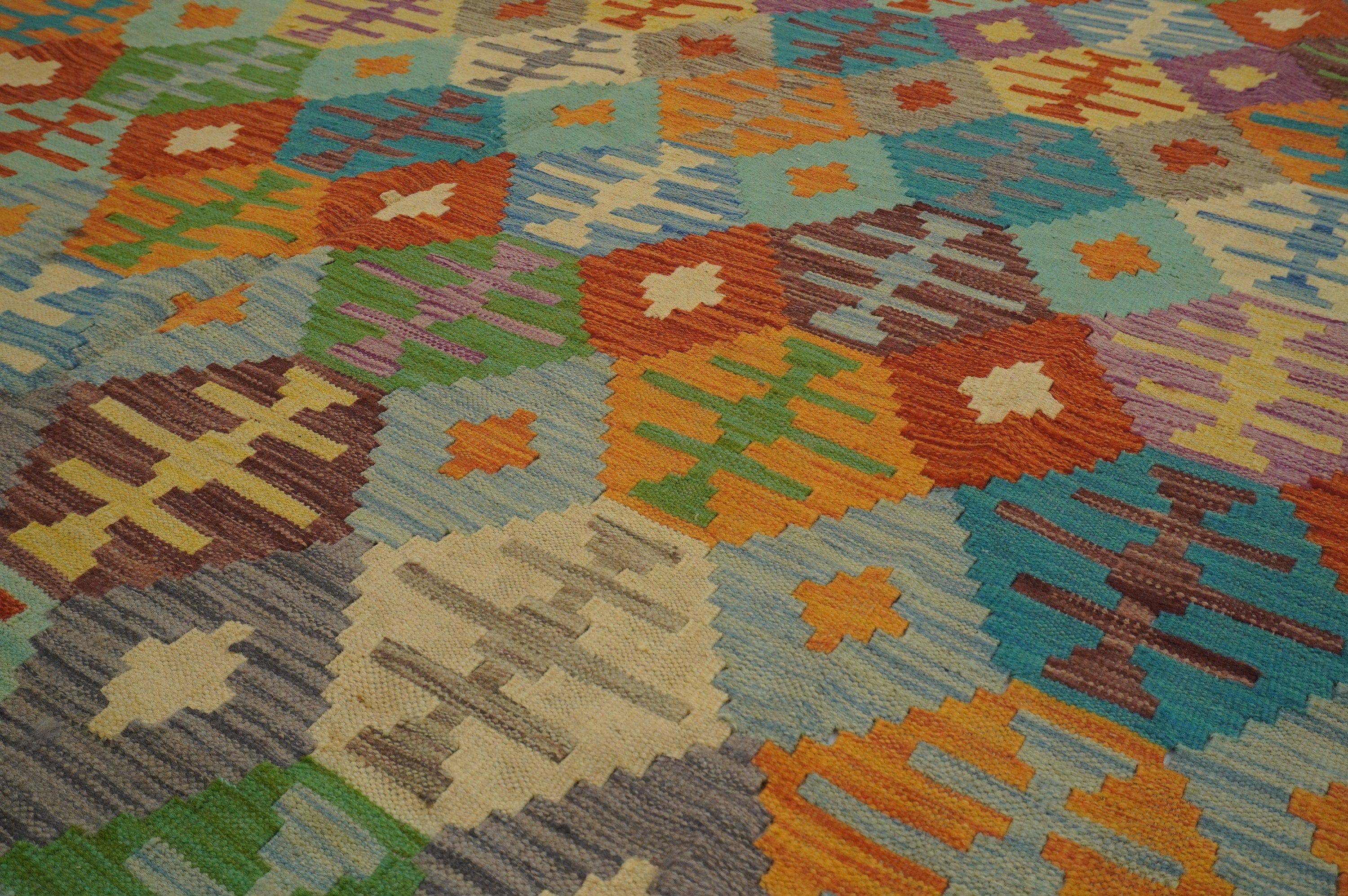 7x10 Boho Multicolor Afghan Hand Woven Wool Oriental Kilim Area Rug - Yildiz Rugs