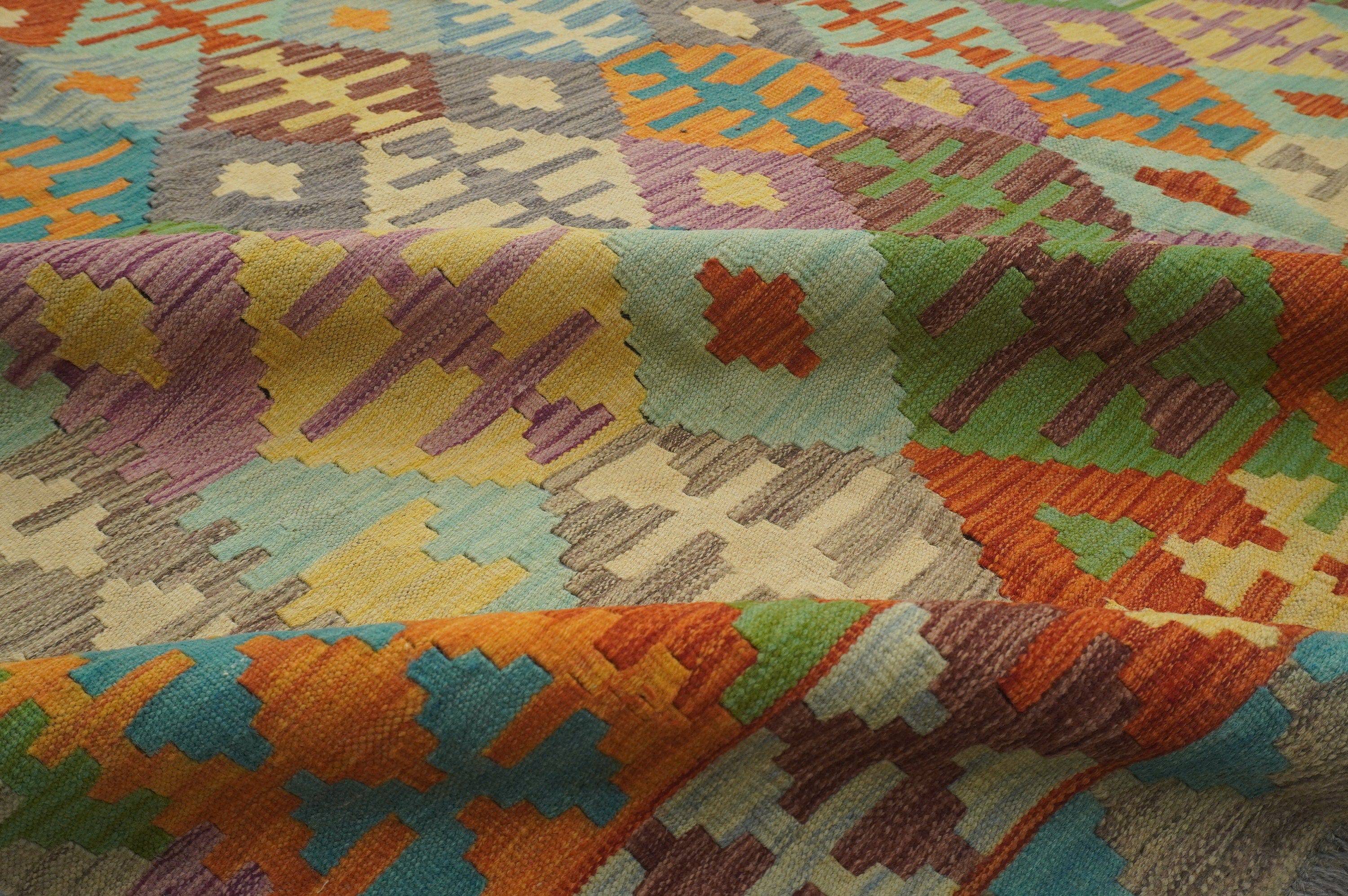 7x10 Boho Multicolor Afghan Hand Woven Wool Oriental Kilim Area Rug - Yildiz Rugs