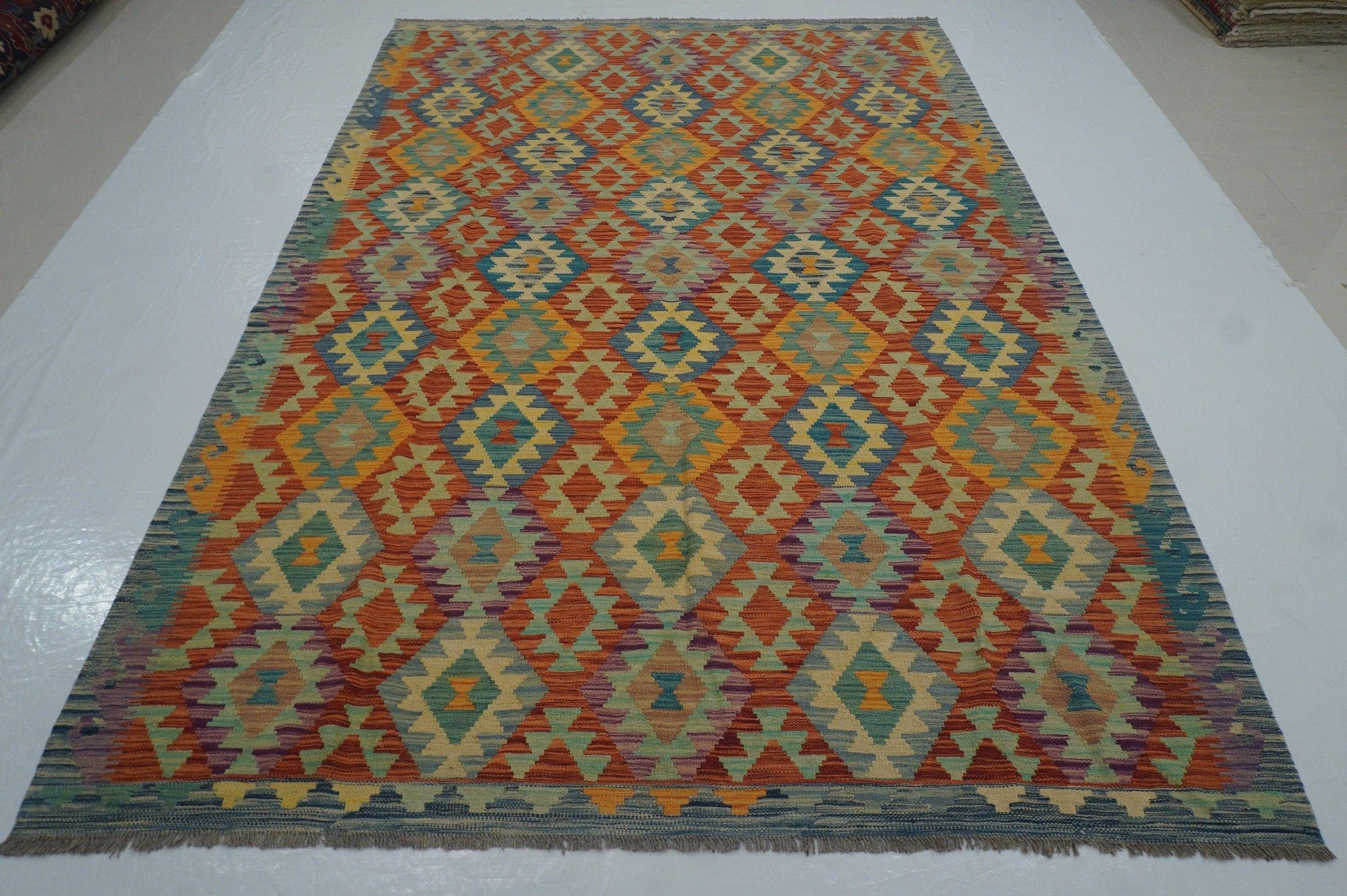 7x10 Boho Rusty Orange Afghan Hand Woven Wool Oriental Kilim Area Rug - Yildiz Rugs