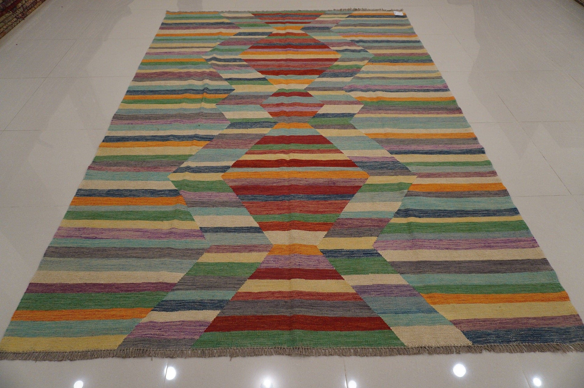 7x10 ft Afghan Kilim Pastel Soft Multicolor handmade abstract Wool Area Rug - Yildiz Rugs