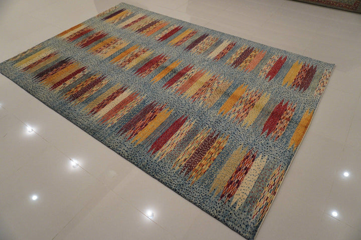 7x10 ft Blue Modern Gabbeh Afghan hand knotted wool Abstract Area rug - Yildiz Rugs