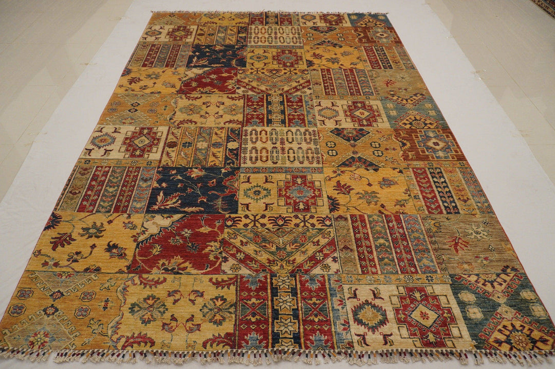 7x10 ft Patchwork Multicolor Afghan Hand knotted Wool Area Rug - Yildiz Rugs