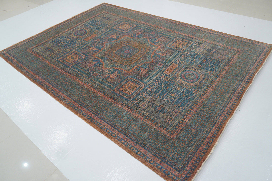 7x10 Mamluk Blue Green Hand knotted Turkish Rug - Yildiz Rugs