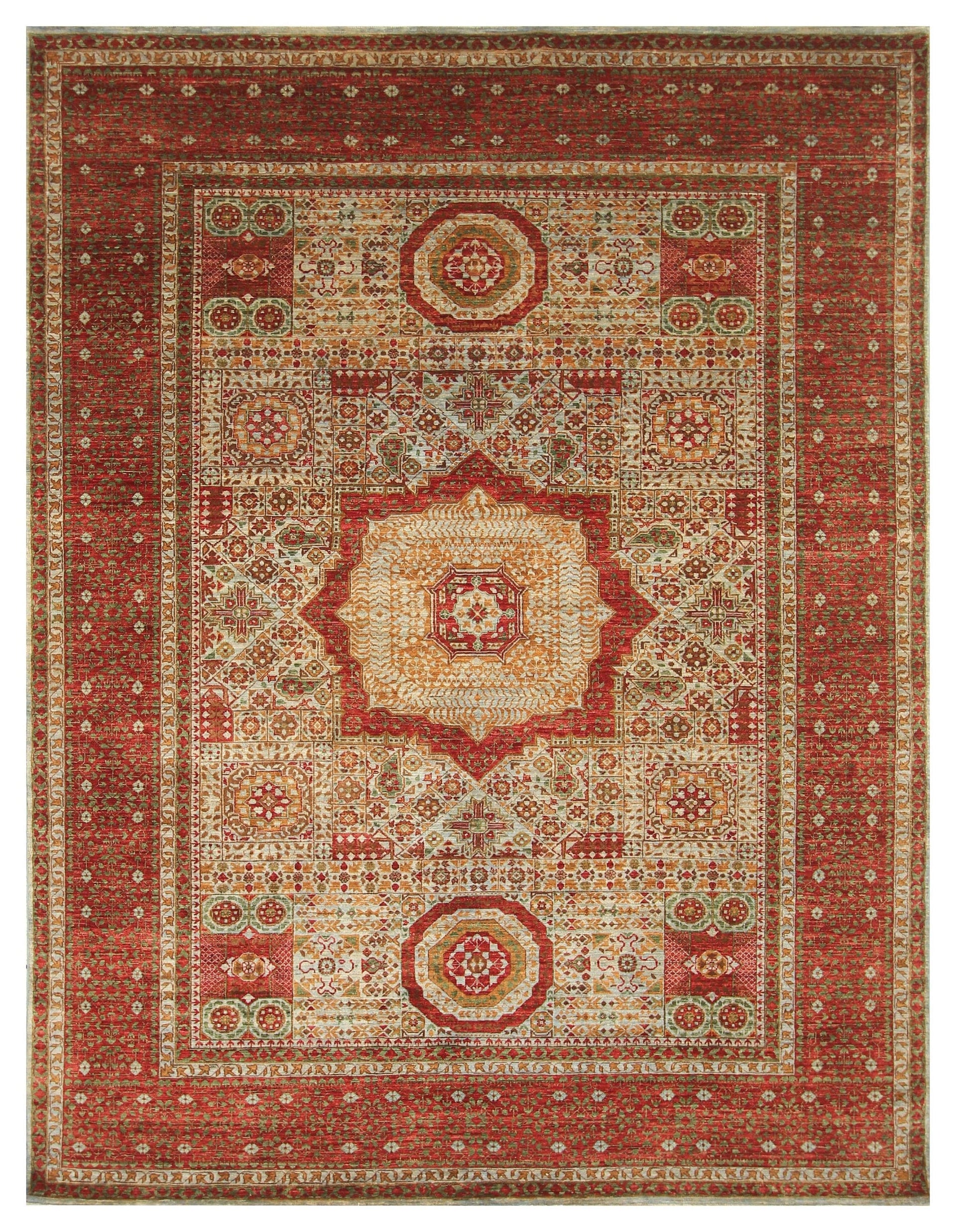 7x10 Mamluk Muted Blue Red Hand knotted Medallion Turkish Rug - Yildiz Rugs