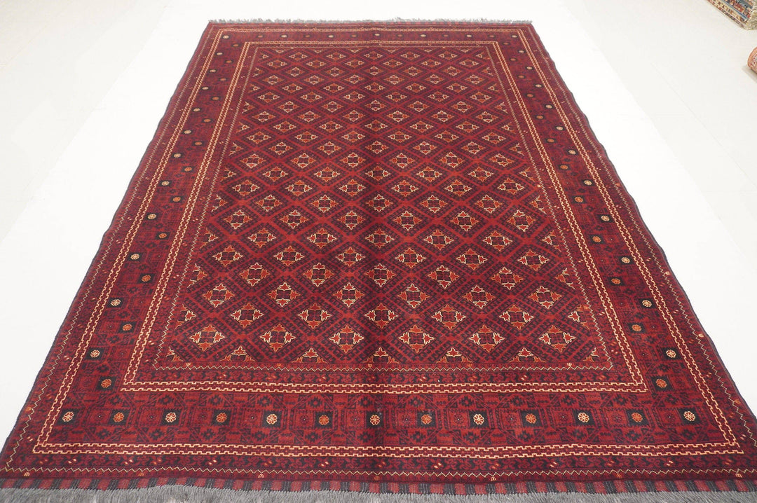 7x10 Vintage Red Afghan Hand Knotted Wool Rug - Yildiz Rugs