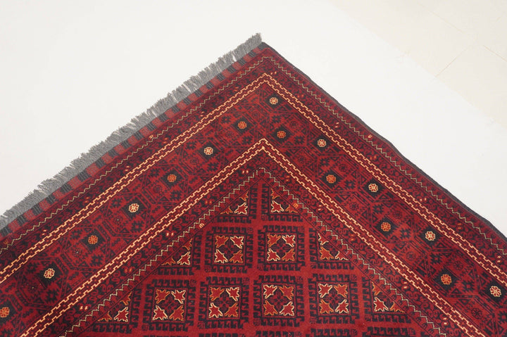 7x10 Vintage Red Afghan Hand Knotted Wool Rug - Yildiz Rugs