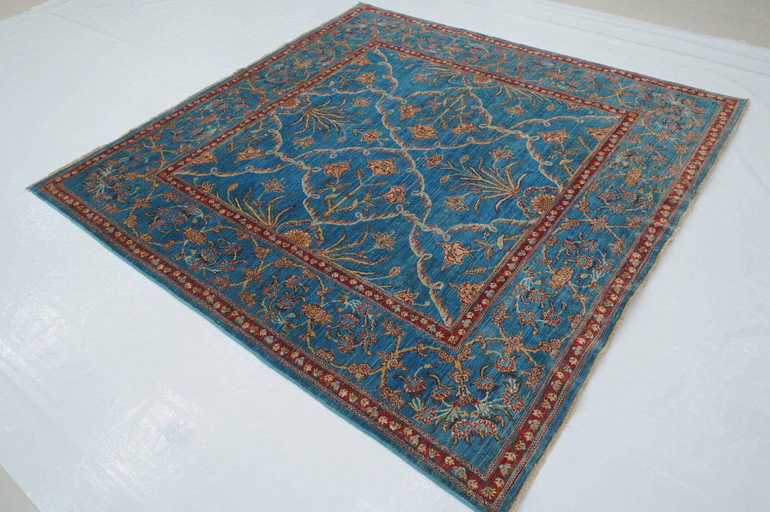 7x7 Blue Square Persian Style Hand knotted Rug - Yildiz Rugs