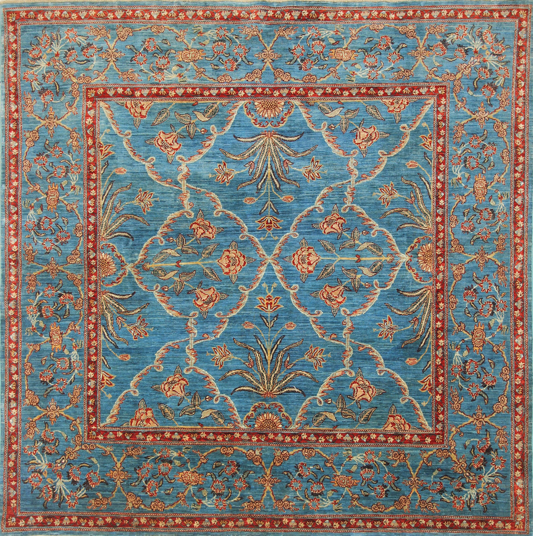 7x7 Blue Square Persian Style Hand knotted Rug - Yildiz Rugs