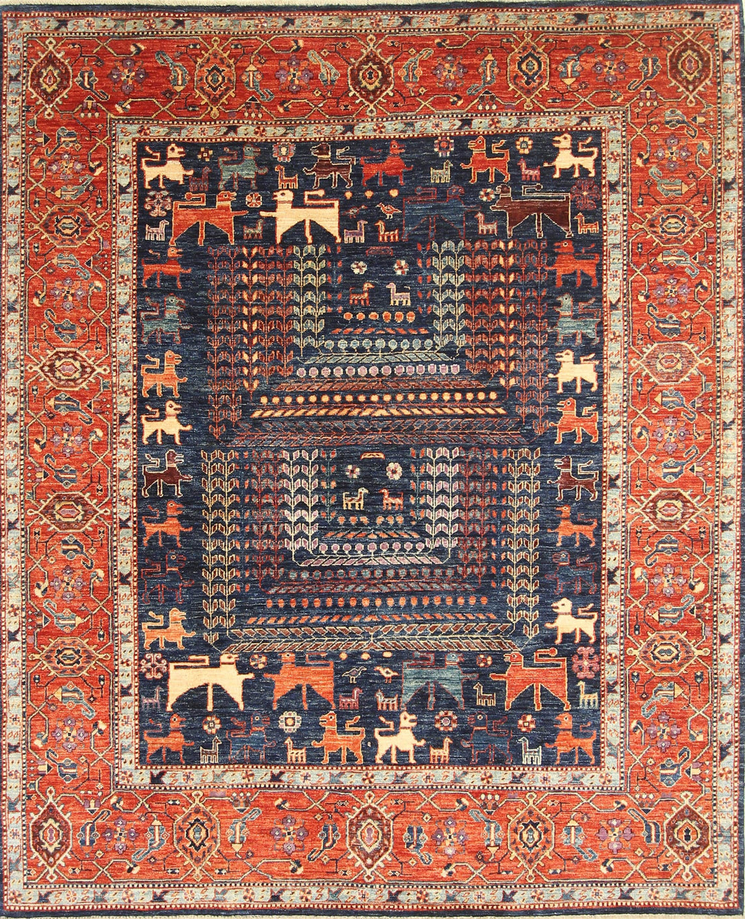 7x8 Tribal Navy Blue Qashqai Persian Style Hand knotted wool Area Rug - Yildiz Rugs