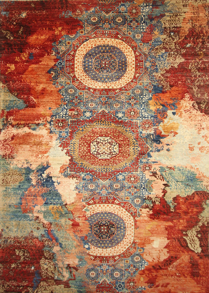 8'2x11'4 Blue Modern Mamluk Turkish Hand knotted Abstract Area Rug - Yildiz Rugs