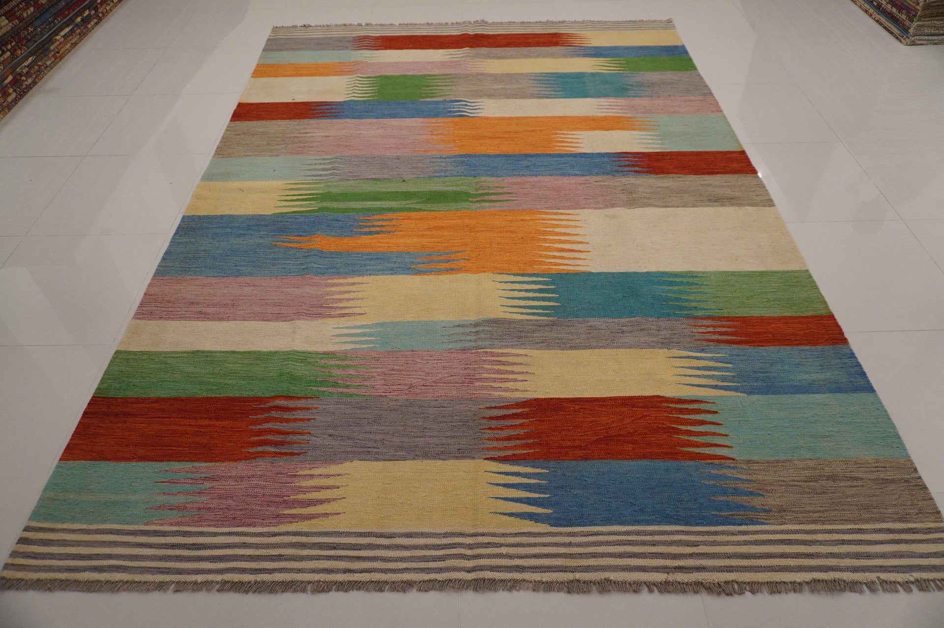 8'2x11'5 ft Afghan Multicolor Abstract Handmade Kilim Area Rug - Yildiz Rugs