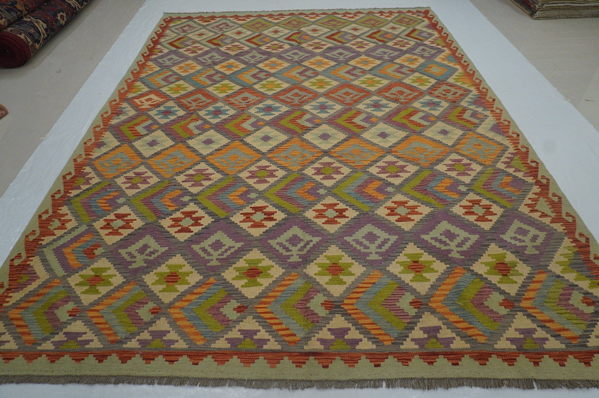 8'4x11'1 Gray Afghan Hand Woven Wool Bohemian Kilim Area Rug - Yildiz Rugs