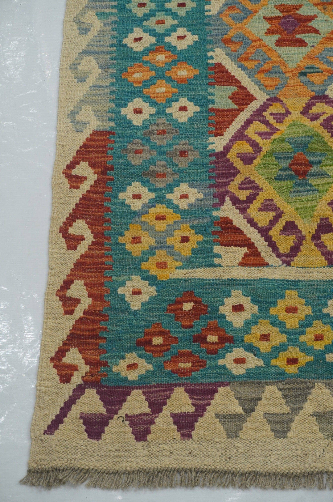 8'6x11'0 Beige Afghan Hand Woven Veg dyes Wool Bohemian Kilim Area Rug - Yildiz Rugs