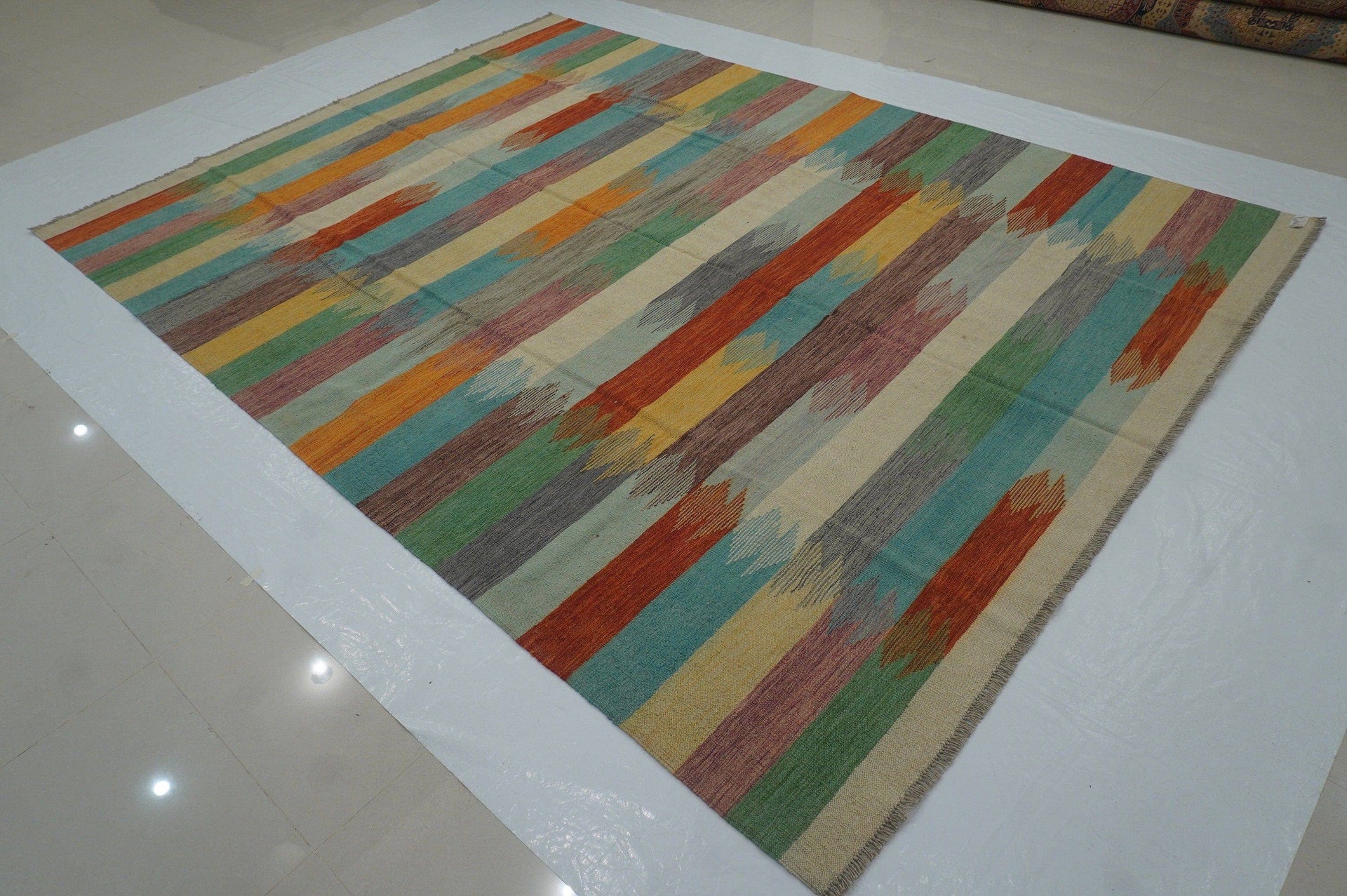 8'6x11'5 Modern Afghan Hand Woven Wool Abstract Kilim Area Rug - Yildiz Rugs