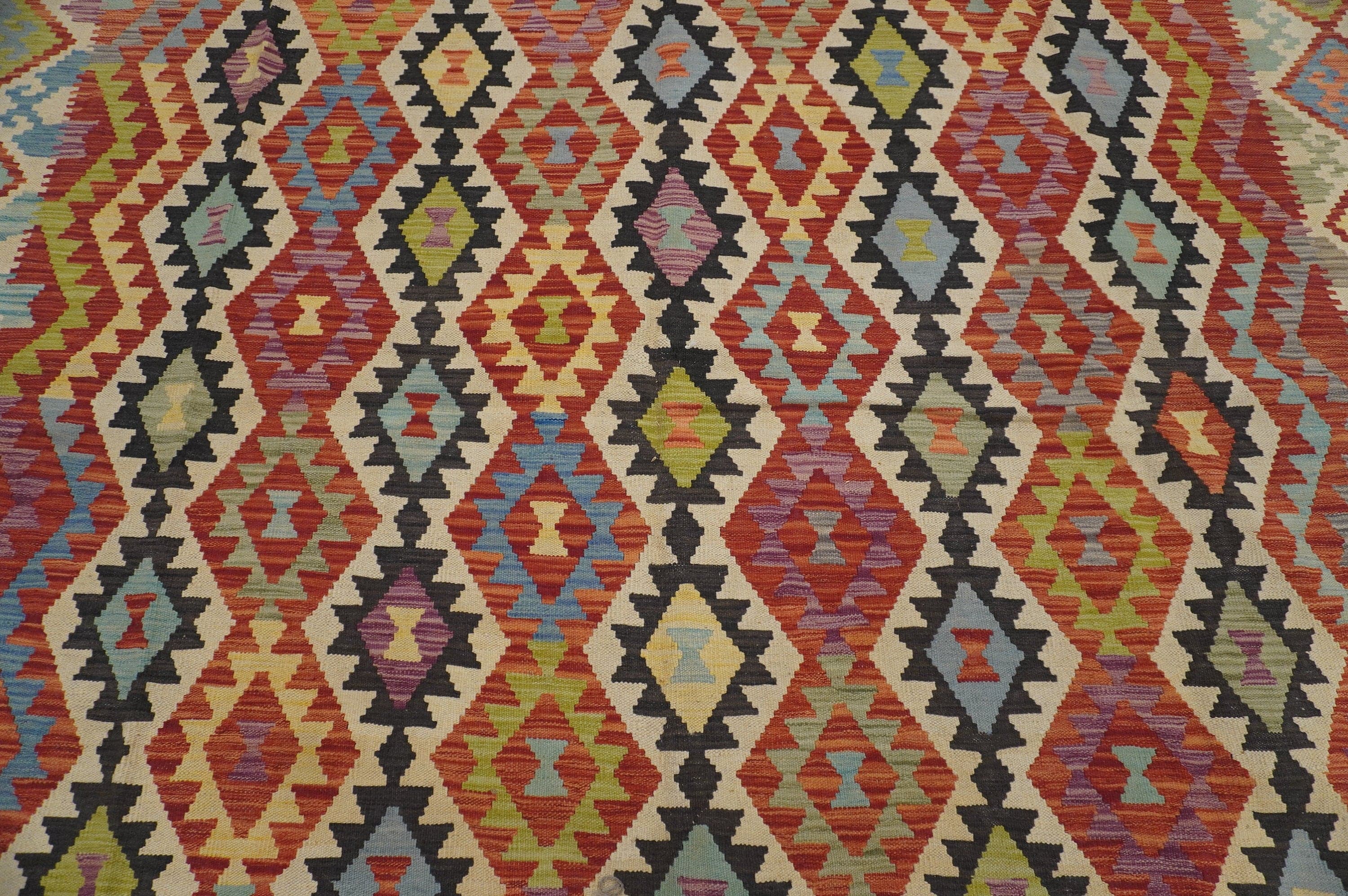 8'6x11'7 ft Afghan Kilim Rust Orange Beige Handmade Rug - Yildiz Rugs