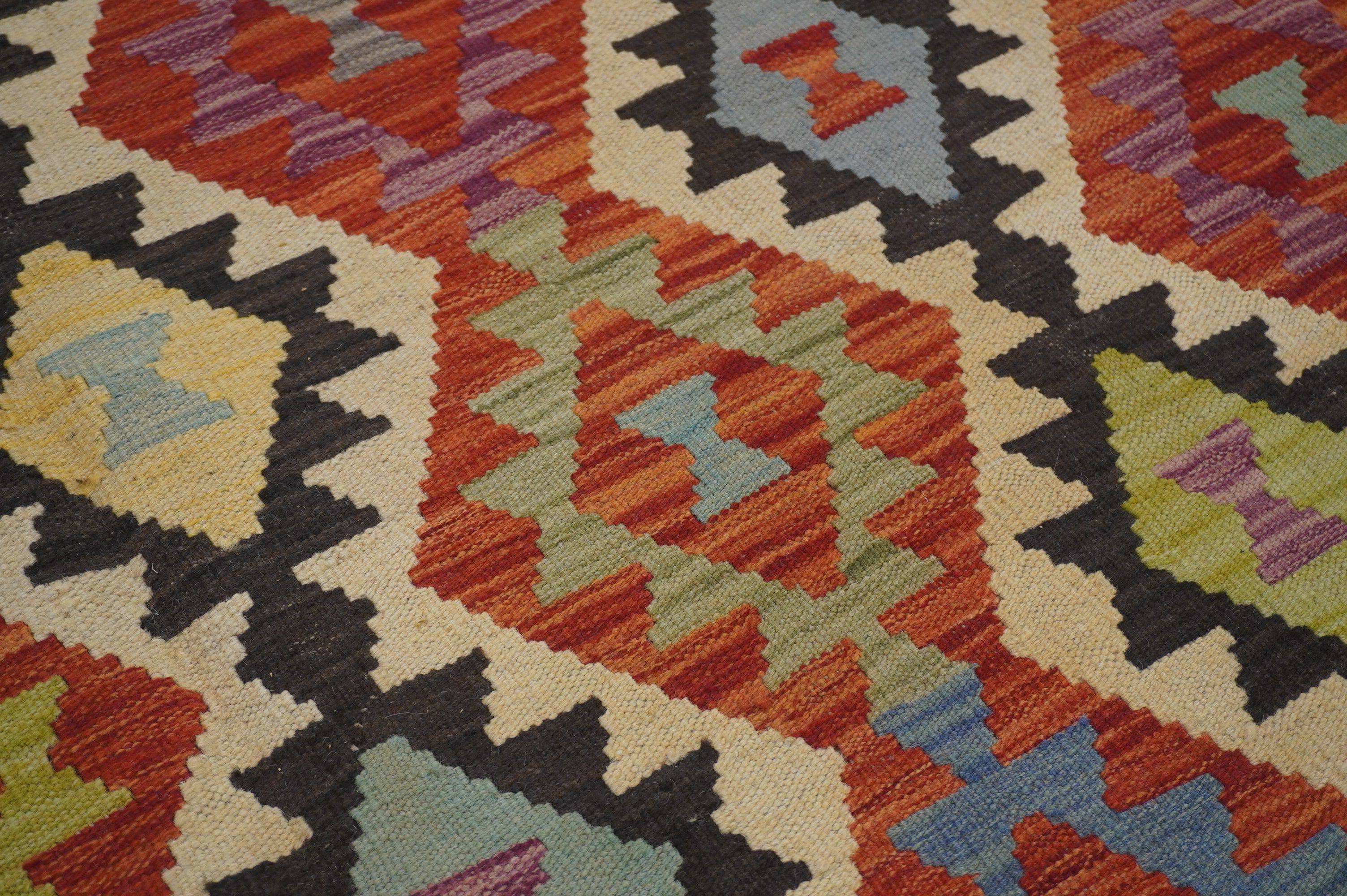 8'6x11'7 ft Afghan Kilim Rust Orange Beige Handmade Rug - Yildiz Rugs