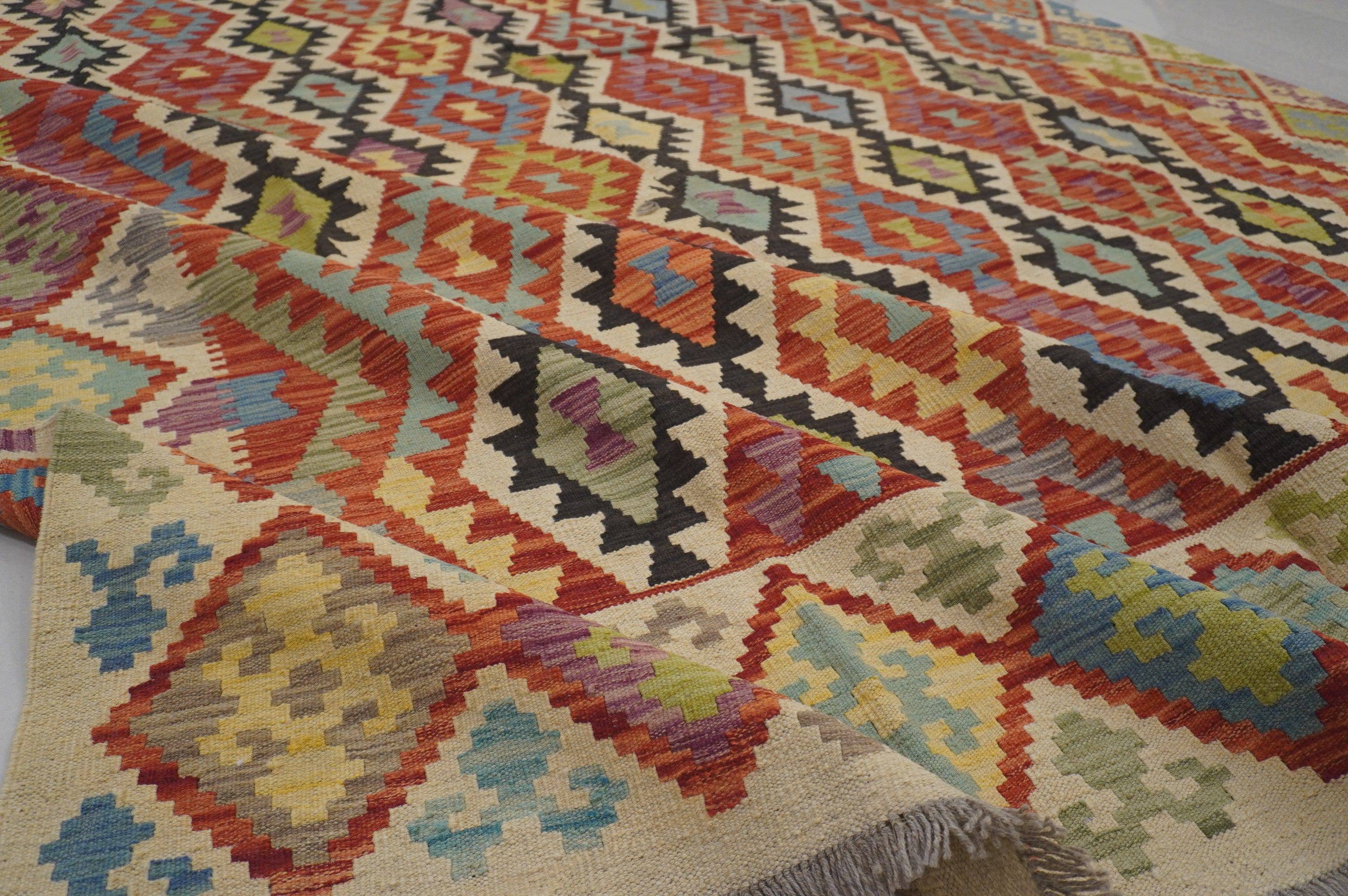 8'6x11'7 ft Afghan Kilim Rust Orange Beige Handmade Rug - Yildiz Rugs