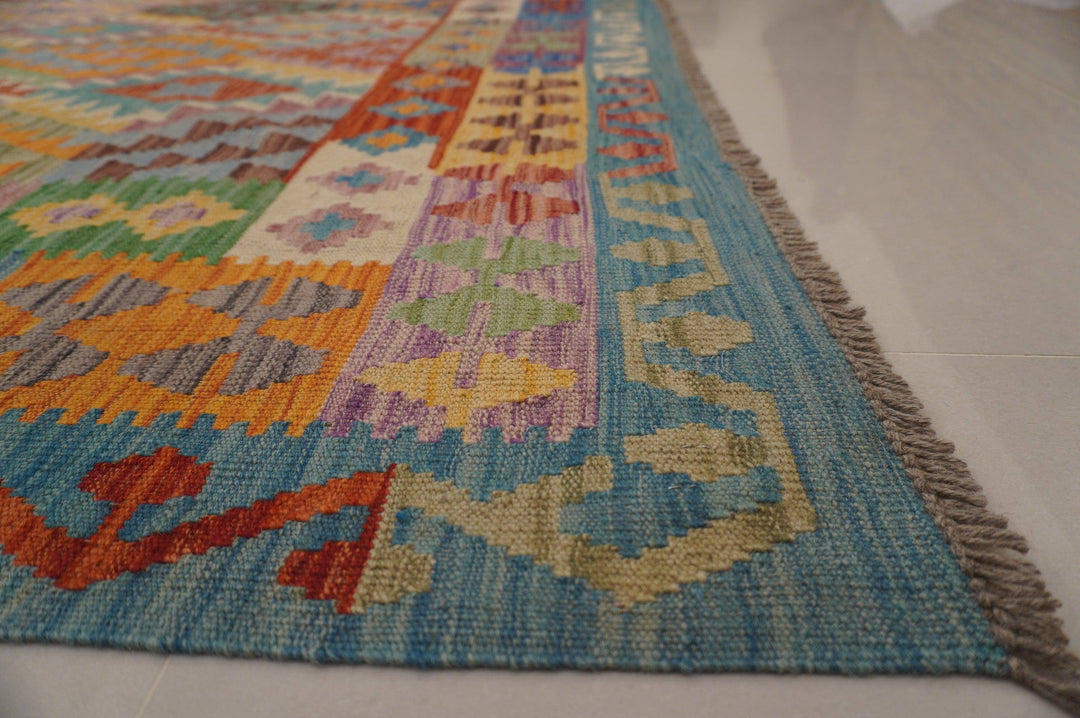 8'7x11'5 Afghan Kilim Pastel Purple Blue Handmade Rug - Yildiz Rugs