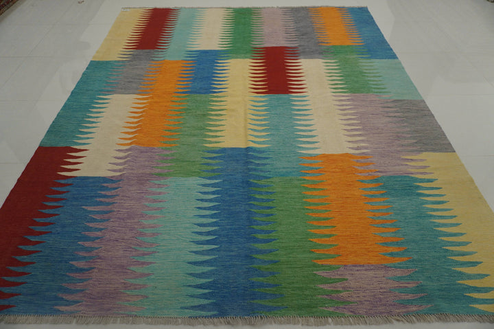 8x10 Afghan Modern Multicolor Handmade Abstract Kilim Area Rug - Yildiz Rugs