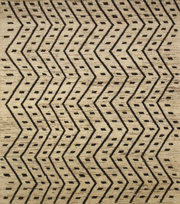 8x10 Berber Beige Black Moroccan Thick Wooly Abstract Beni Ourain Rug - Yildiz Rugs