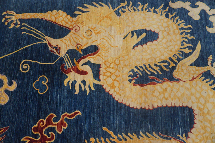 8x10 Dragon Phoenix Navy Blue Chinese Style Hand knotted Wool Area Rug - Yildiz Rugs