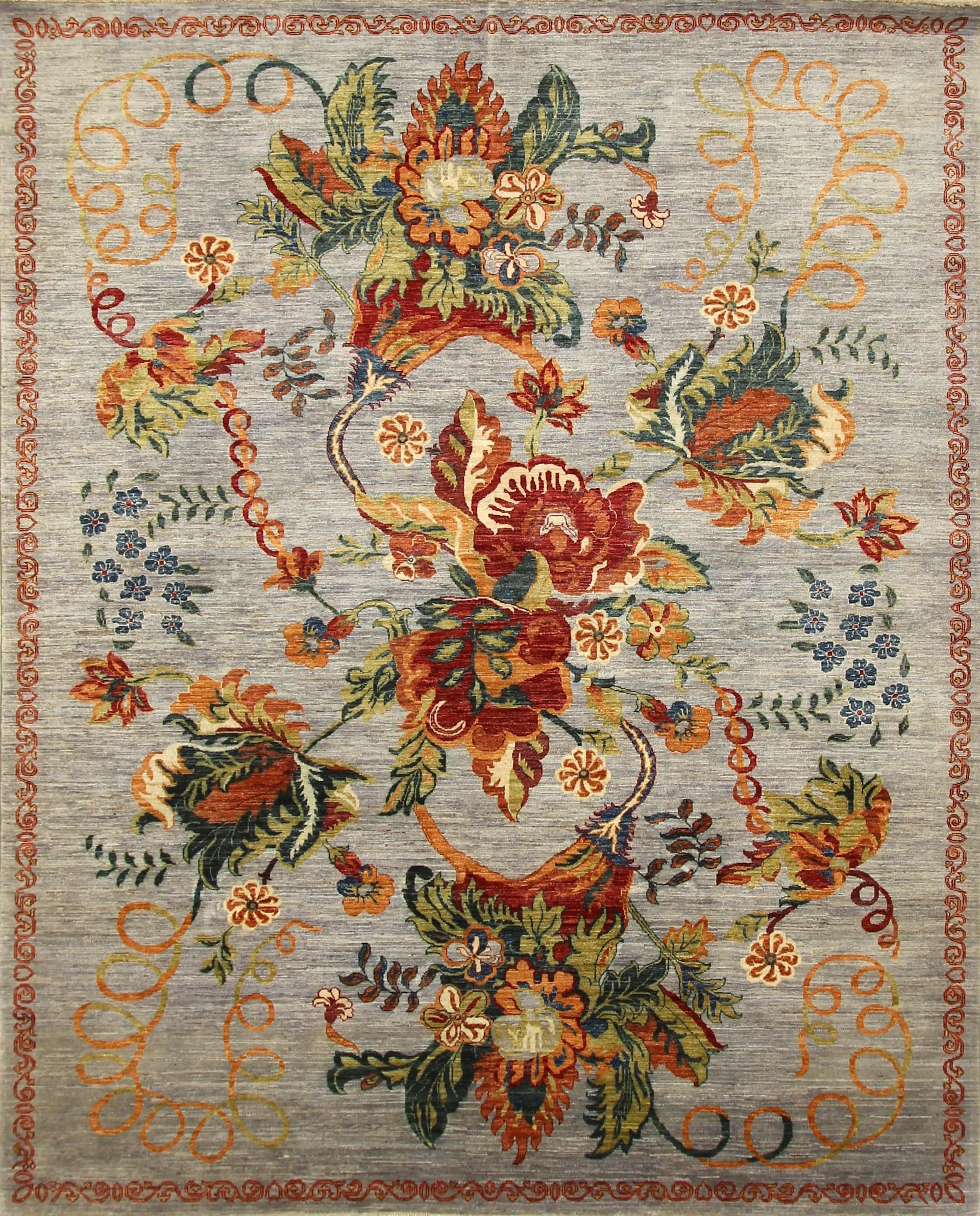 8x10 Floral Karabagh Gray Afghan Hand Knotted Wool Area Rug - Yildiz Rugs